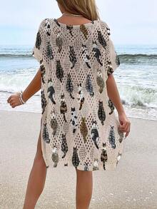 Women's Beach Cover-Up, Fashion Casual Hollow Out Printed Swimsuit Cover-Up (Bikini Not Included) - Multicolor - View 2