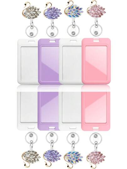 1pc Bling Rhinestone Swan Nurse Badge Reel Retractable With ID Card Holder, Cute Sparkling Badge Reel For Women, Suitable For Public Transportation Cards, Passes, Credit Cards, Perfect Gift For Doctors, Nurses, Teachers, And Office Workers