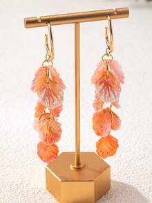 1 Pair Random Ombre Pink Shell Petal Tassel Earrings, Long Tassel Fashion Earrings - Pink - View 1