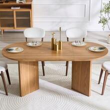 Mesa de comedor de 180 cm para cuatro a seis personas, mesa de cocina ovalada, mesa de comedor redonda moderna de estilo rústico, adecuada para el comedor, la cocina y la sala de estar. - Caqui - Ver 6