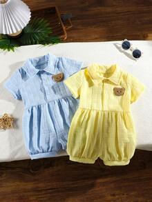 Bộ 2 món đồ mùa hè mới, chất liệu vải jacquard, họa tiết gấu dễ thương, cổ bẻ, tay ngắn, kiểu dáng thường ngày, thời trang. - Nhiều màu - Xem 2