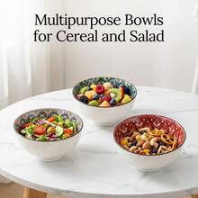 3/6 pezzi Ciotole in stile boho in ceramica, capacità 4,5 pollici, adatte per avena, yogurt, dessert, insalata, zuppa, frutta, popcorn, snack, stoviglie pratiche per casa, cucina, ristorante, festa, lavastoviglie, forno, microonde - Multicolore - Visualizzare 2