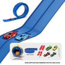 儿童双轨赛车玩具套装，PVC软橡胶轨道可自由弯曲连接，配有2/4辆迷你赛车，无需电池，重力驱动，灵活的赛车轨道玩具，DIY双轨赛车轨道，儿童游戏礼物 - 彩色 - 查看 17