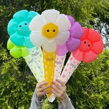 100pcs Daisy Handheld Stick Balloons, Children's Toy Balloons Suitable For Birthday Party, Holiday Atmosphere Decoration - Multicolor - View 5
