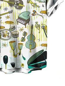 Colorful 3D Pattern Shows Musical Instruments Symbolizing Creativity Rhythm And Artistic Freedom Men'S Casual Short Sleeve Button Down Shirt Stylish Summer Top - trắng - Xem 3