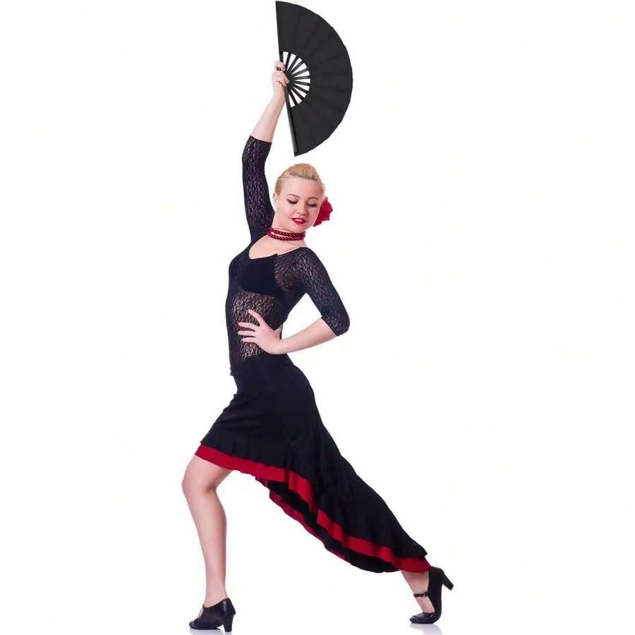 1 Leque Grande para Dança em Linha, Leque Chinês Dobrável Grande para Homens e Mulheres, Ideal para Festivais, Tai Chi, Kung Fu, Artes Marciais e Presentes (Preto)