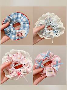 4pcs Romantic Blue Polka Dot Scrunchies, Hair Ties, Damage-Free, High Elasticity Hair Buns - Multicolor - View 8