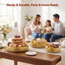Senmeo Gold 3-Tier Cake Stand Set 8/10/12 Inch, Round Metal Dessert Table Display, Cupcake Pastry Candy Serving Platter For Wedding Birthday Party Event - 3pcs Gold - View 7