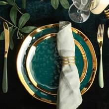 Florian Modern Porcelain 16 Piece Dinnerware Set Plates and Bowls Set Dish set for 4 Green and Golden Rim - Verde con borde dorado - Ver 6
