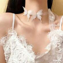 Dây chuyền choker hình bướm đính đá sang trọng, kiểu dáng tối giản dành cho nữ. - trắng - Xem 5