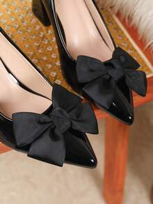 Elegante, bequeme High Heels in Große Größen, schwarze Pumps mit dickem Absatz und spitzer Zehenpartie für Damen - Schwarz - Übersicht 7