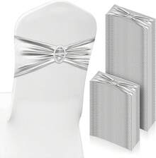 150 Pieces Spandex Stretch Chair Sashes Bows Elastic Chair Cover Bands Ties With Slider Wedding Party Reception Events Universal Ceremony Banquet Decorations (Gold) - Silver - View 1