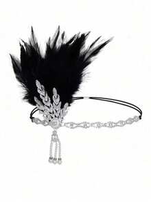1920s Baffle Feather Headband Roaring 20s Bohemian Headpiece Women's 1920s Headband Baffle Feather Headpiece Diamond Pattern Zinc Alloy - Multicolor - View 3