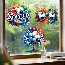 3pcs/Set Cool Football Themed Window Stickers, Including Shoe & Flower Patterns, DIY Self-Adhesive Removable Decals, Easy To Install, Suitable For Bedroom, Living Room, Game Room Decoration - Football - View 1