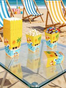 20/10PCS/1PC/Beach Theme Popcorn Boxes, 11.5x7x5cm Paper Candy Containers, Summer Tropical Palm Tree Sun Wave Treat Boxes For Hawaiian Luau, Beach Party, Birthday, Baby Shower, Pool Party Supplies - Ocean Party - View 5