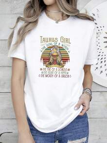 women t-shirt print Taurus Girl The Soul Of A Witch T Shirt Cotton Crew neck long or short sleeves - Weiss - Übersicht 6