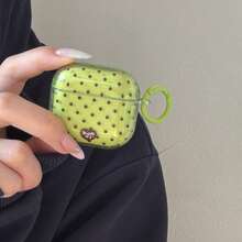 Translucent Green Brown Polka Dot + Circular Ring Earphone Case Compatible With Apple Pro 3/Pro 2/ 4/3/2, Fashionable Women Earphone Case, Minimalist Earphone Case, Apple Earphone Case, Apple Earphone Cover - Green - View 10