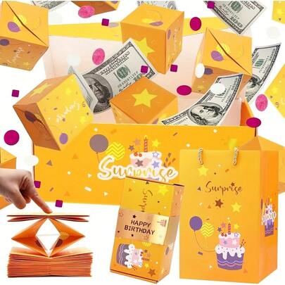 Surprise Pop-Up Gift Box Set, Including Pop-Up Gift Box, Gift Box And Canvas Bag, Suitable For Birthday, Anniversary, Mother's Day, Graduation Season And Other Holiday Gifts