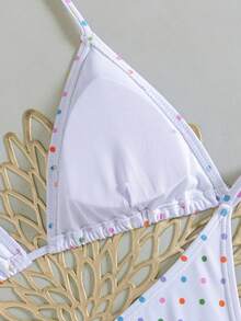 Đồ bơi gợi cảm hở lưng, bộ bikini hai dây họa tiết da báo, đồ bơi đi biển phổ biến kiểu Châu Âu và Mỹ, bộ bikini dây mảnh hở lưng họa tiết động vật buộc hai bên, đồ bơi co giãn dành cho nữ, trang phục đi biển mùa hè. - Nền trắng với những chấm nhỏ nhiều màu sắc. - Xem 7