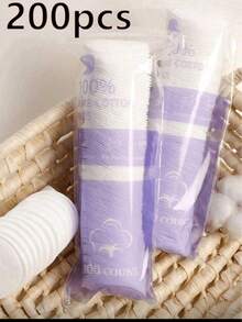 Bộ 100/200 miếng bông tẩy trang tròn dùng một lần, 3 lớp dày dặn, hai mặt, kích thước 5.8*5.8cm, tiện dụng. - A - Xem 1