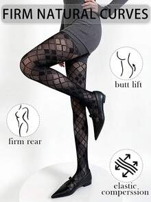 Y2K性感格子渔网袜，高弹力紧身裤，复古提花连裤袜 - 彩色 - 查看 12