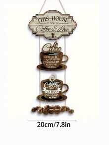 1 pieza Decoración de pared de madera rústica plana 2D "Esta casa funciona con café y amor" - Decoración de granja vintage, adecuada para el hogar, cafetería, restaurante - Madera de alta calidad, regalo perfecto para amantes del café - Multicolor - Ver 7