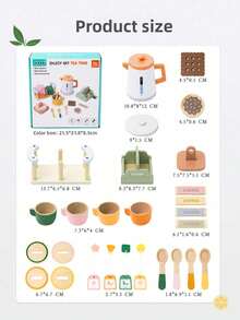 Kids Wooden Afternoon Tea 4-Piece Set, Realistic Pretend Play Toy - Multicolor - View 7