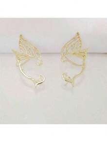 1 Pair Elf Ear Cuffs, Butterfly Fairy Wing Earrings, All-In-One Ear Clip Earrings, Fashionable Retro Accessories For Daily Wear,Party - Gold - View 11