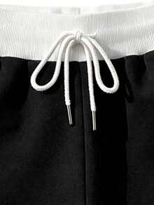 1 pièce Short d'été décontracté pour femme, taille à cordon de serrage, poches latérales, design imprimé rayé unique, apparence à la mode, convient pour le port décontracté quotidien, le bureau, le camping, les fêtes et autres occasions sportives - Noir - Voir 3