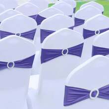 150 Pieces Spandex Stretch Chair Sashes Bows Elastic Chair Cover Bands Ties With Slider Wedding Party Reception Events Universal Ceremony Banquet Decorations (Gold) - Purple - View 4