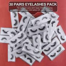 MAGEFY 30 pares de 6 estilos de pestañas postizas de visón falso de 16 mm a 20 mm, con aspecto natural a dramático, pestañas postizas falsas hechas a mano y reutilizables, con cajas portátiles - 30 pares, 6 estilos - Ver 6