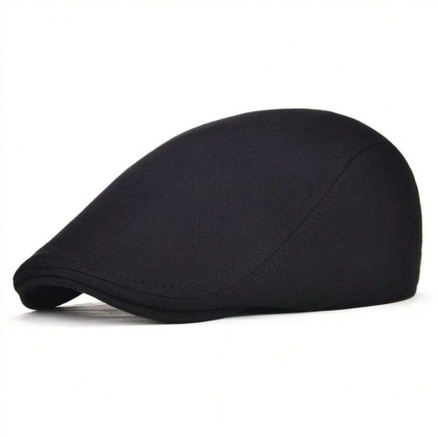 Classic Men's Wool Beret – Elegant Retro Fashion - 黑色 - 查看 1