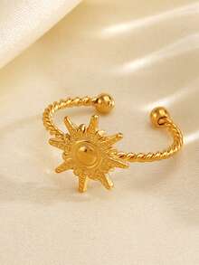 1pc 18K Gold Plated Stainless Steel Sun-Shaped Ring, Suitable For Women's Party And Date Wear - Gold - View 2