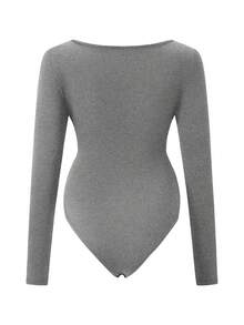 Maternity Women's Crew Neck Long Sleeve Bodysuit, High Elasticity, Suitable For Casual Daily Wear - Grey - View 3