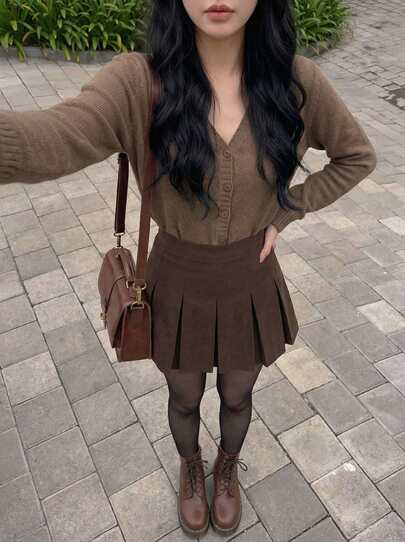 Rikumo Women's High Waist Pleated Skirt, Versatile A-Line Skirt, Y2K Solid Color Casual Mini Skirt Spring