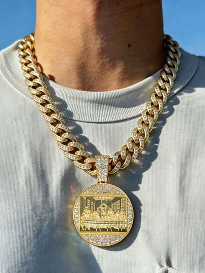 Bộ 2 mặt dây chuyền mạ vàng dành cho nam giới hình "Bữa Tiệc Ly Cuối Cùng", Chúa Giê-su và các môn đệ, đính đá Cubic Zirconia, phong cách Hip Hop, lựa chọn quà tặng độc đáo.
