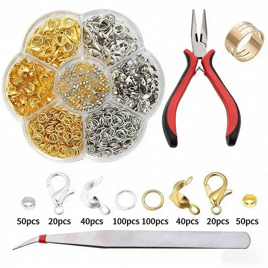 Bộ phụ kiện làm trang sức DIY gồm 380 chi tiết: khóa càng cua, hạt bấm, khóa cài, nắp bịt đầu, vòng nối hở. - Nhiều màu - Xem 1