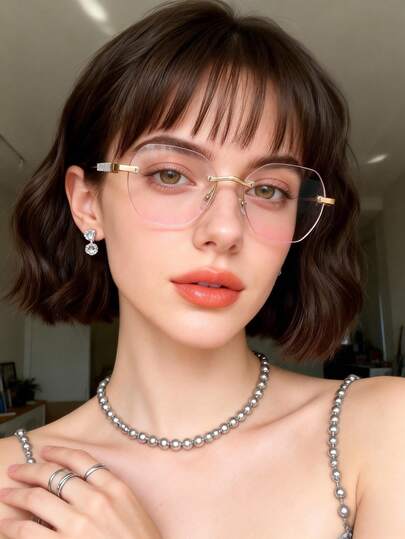 1副时尚圆形镜框女士眼镜，适合通勤、旅行、摄影、音乐节、派对等场合。