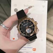 新款双显手表，三针电子屏，夜光运动腕表，多功能闹钟，女士电子手表 - 黑色 - 查看 6