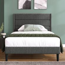 Upholstered Bed 90 X 200 Cm, Bed Frame With Slatted Base And Headboard, Padded Double Bed, Linen Fabric Cover In Grey, Timeless Modern Design, Youth Bed (With Mattress) - Dark Grey - View 1