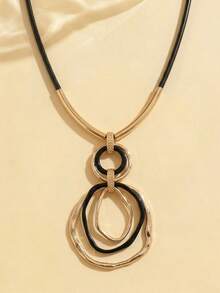 1对新款创意几何圆形金黑组合吊坠项链，个性化欧美风格 - 金黃色 - 查看 3