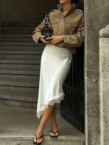 Women's Lace Patchwork Asymmetrical Skirt White - White - View 5