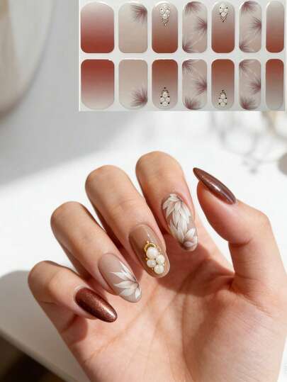 3D Floral & Plant Rhinestone Nail Stickers, Vintage Brown Tulip Flower Design, Suitable For Spring/Summer, Valentine's Day, New Year Nail Art