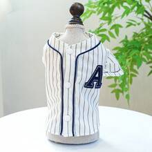1pc Pet Clothes Dog Cat Apparel Striped Dog Baseball Shirt - White - View 4