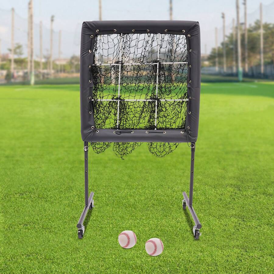 27.56 Inch 9-Grid Baseball Training Net, 3-Gear Adjustable Height Polyester Iron Practice Target, PVC Edged T-Shaped Base Training Equipment With 360° Swivel Casters, Freestanding Baseball Net For Indoor Backyard Field Training - C - View 1