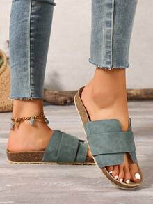 春夏新款厚底稻壳拖鞋，女士网红时尚休闲凉鞋，罗马风套脚拖鞋，舒适黑色夏季宽松拖鞋 - 青檸色 - 查看 4