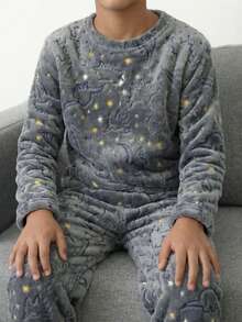 Children's Plush Teddy Pajamas For Winter, Cold Weather, Closed - Light Grey - View 6