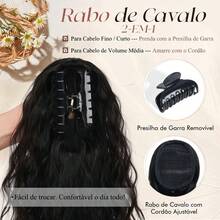 Aplique de Rabo de Cavalo Preto com Piranha, Extensão de Cabelo Cacheado Ondulado 18 Polegadas, Fibra Orgânica de Alta Qualidade Resistente ao Calor, Estilo Casual e Festa para Mulheres e Meninas. - Portanto - Visão 7