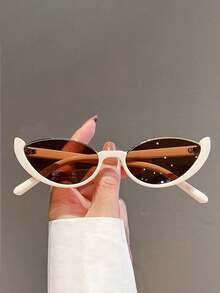 1pc Women's Cat Eye Shaped Minimalist Fashion Fashion Glasses With Rhinestone Decor Cat Eye Shape Shades - màu nâu - Xem 2