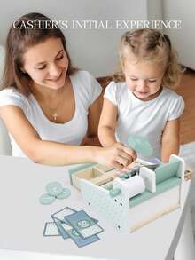 一套传统木制算盘计数玩具，儿童数学学习与生活认知早期教育收银机玩具套装 - 彩色 - 查看 7